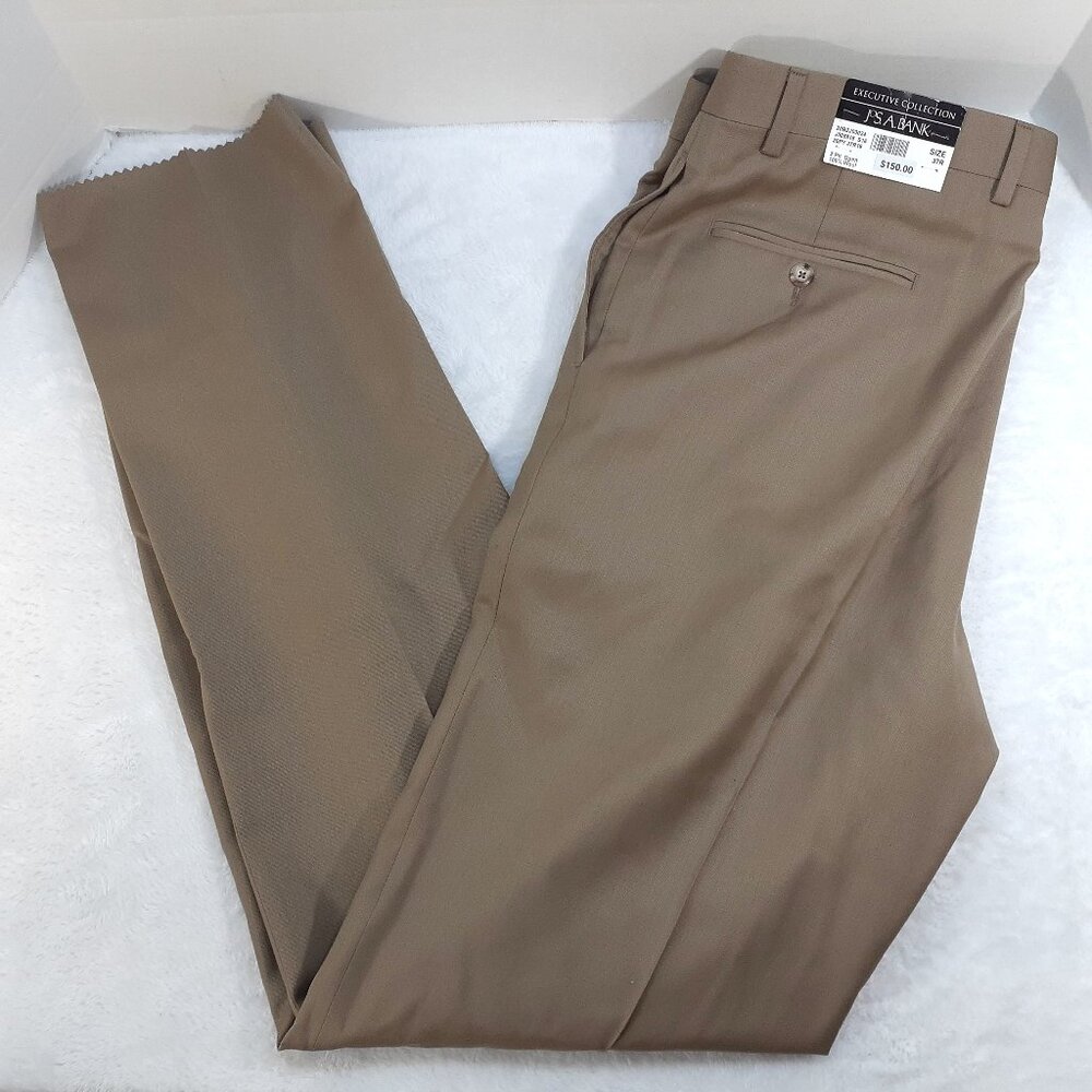 Jos A Bank Pants Mens 37x36 Executive Collection Brown Wool Unhemmed Pleated NWT